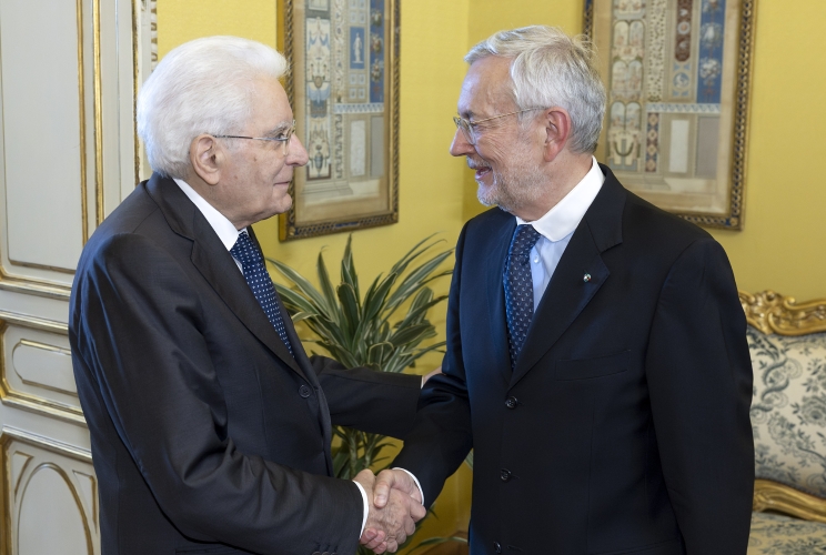 Il Presidente Sergio Mattarella accoglie Michl Ebner, Amministratore delegato del Gruppo editoriale Athesia
