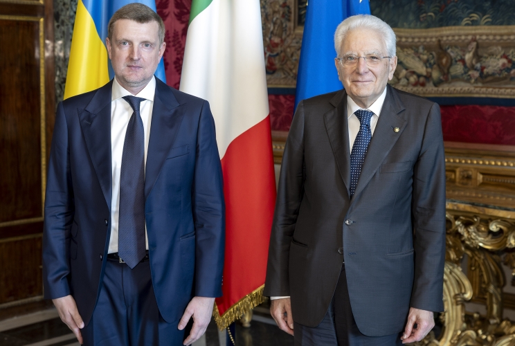 Il Presidente Sergio Mattarella con S.E. il Signor Ihor Brusylo, nuovo Ambasciatore di Ucraina, in occasione della presentazione delle Lettere credenziali