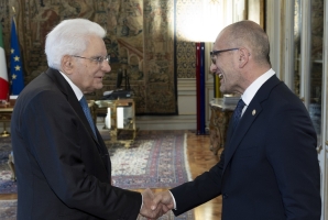 Il Presidente Sergio Mattarella con Guido Castelli, Commissario Straordinario del Governo per la ricostruzione delle aree colpite dal terremoto del 2016 