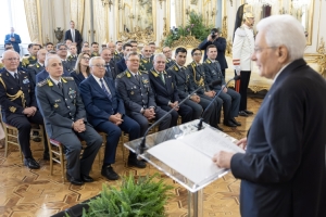 Il Presidente della Repubblica Sergio Mattarella in occasione dell'incontro con una rappresentanza della Guardia di Finanza, in occasione del 252° anniversario della costituzione del Corpo   

