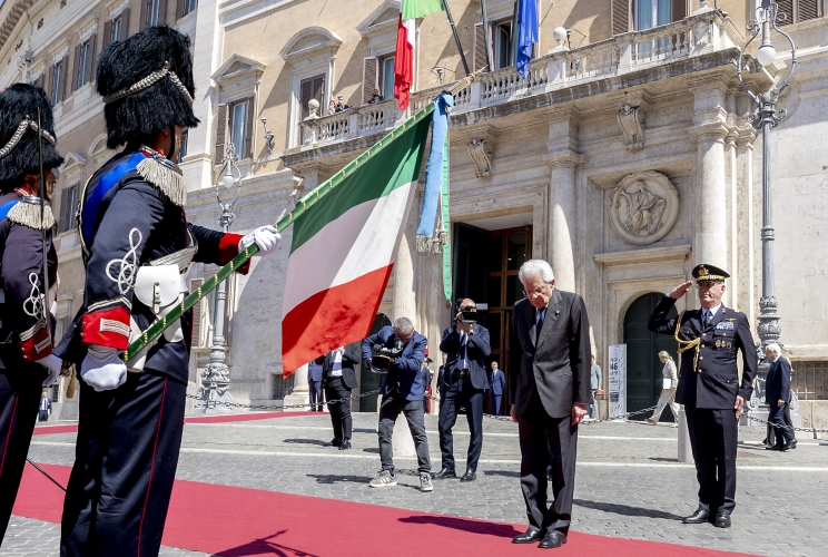 Il Presidente Sergio Mattarella a Montecitorio in occasione dell'intervento alla seduta solenne di Camera e Senato per gli 80 anni dell’apertura dei lavori dell’Assemblea Costituente