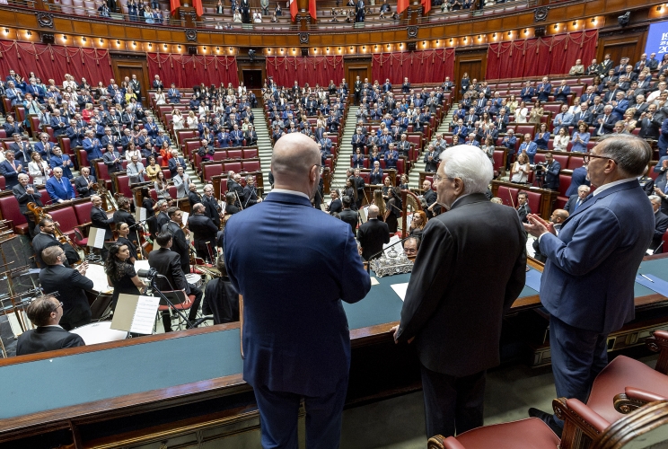 L'accoglienza al Presidente Sergio Mattarella in occasione dell'intervento alla seduta solenne di Camera e Senato per gli 80 anni dell’apertura dei lavori dell’Assemblea Costituente