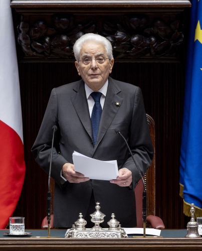 Il Presidente Sergio Mattarella rivolge il suo indirizzo di saluto in occasione dell'intervento alla seduta solenne di Camera e Senato per gli 80 anni dell’apertura dei lavori dell’Assemblea Costituente