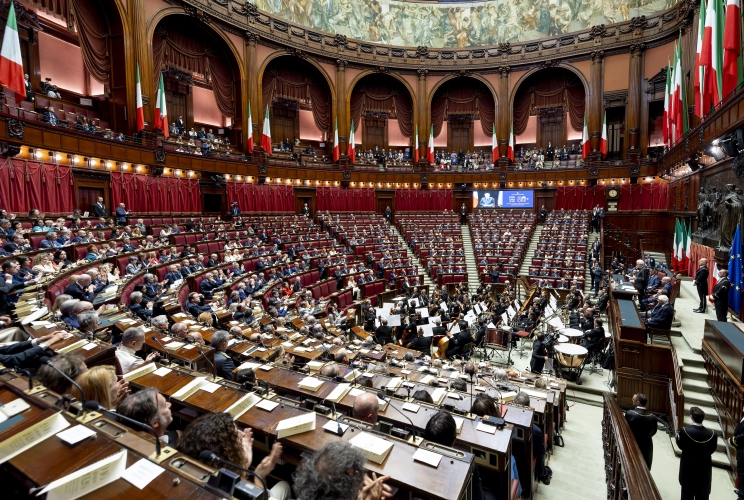 Il Presidente Sergio Mattarella rivolge il suo indirizzo di saluto in occasione dell'intervento alla seduta solenne di Camera e Senato per gli 80 anni dell’apertura dei lavori dell’Assemblea Costituente