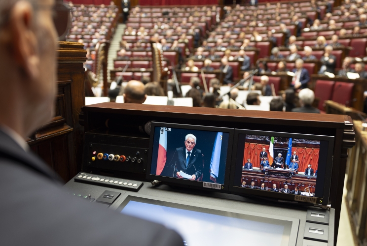 Il Presidente Sergio Mattarella rivolge il suo indirizzo di saluto in occasione dell'intervento alla seduta solenne di Camera e Senato per gli 80 anni dell’apertura dei lavori dell’Assemblea Costituente