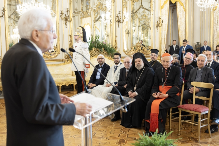 Il Presidente della Repubblica Sergio Mattarella in occasione dell'incontro con i rappresentanti delle comunità religiose in occasione della sottoscrizione del Patto “la via italiana del dialogo interreligioso”

