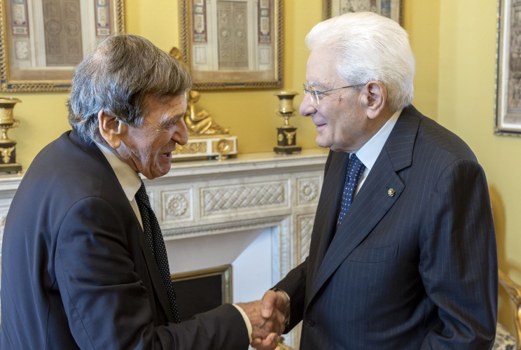 Il Presidente Sergio Mattarella accoglie Giorgio Benvenuto, Presidente della Fondazione Bruno Buozzi, unitamente a una delegazione