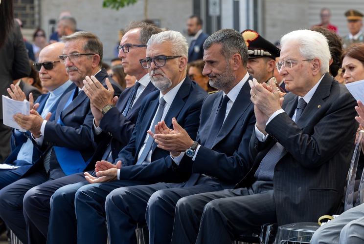 Il Presidente Sergio Mattarella nel corso della cerimonia di commemorazione delle vittime dell’incidente ferroviario di Andria-Corato