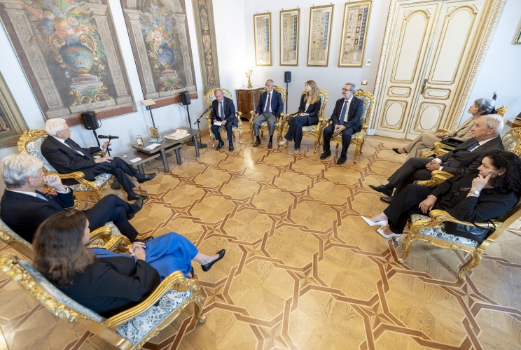 Il Presidente Sergio Mattarella nel corso dell'incontro con il Prof. Francesco Schittulli, Presidente della Lega Italiana per la lotta contro i tumori, unitamente ad una delegazione della LILT