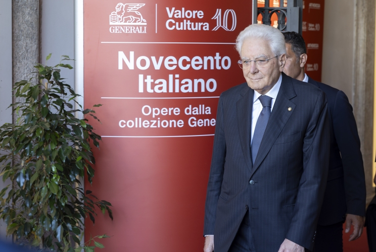 Il Presidente Sergio Mattarella lascia Palazzo Bonaparte, al termine della visita alla mostra “Novecento italiano – opere dalla collezione Generali”