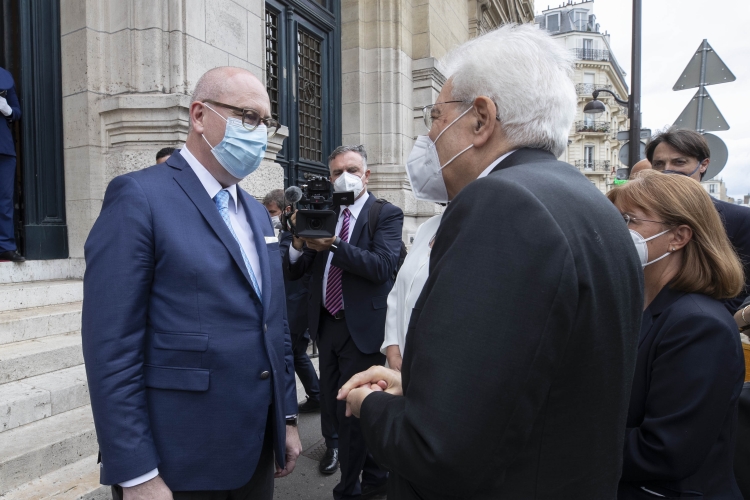 Il Presidente della Repubblica Sergio Mattarella all’Université La Sorbonne, accolto da Christophe Kerrero, Magnifico Rettore dell’Accademia di Parigi