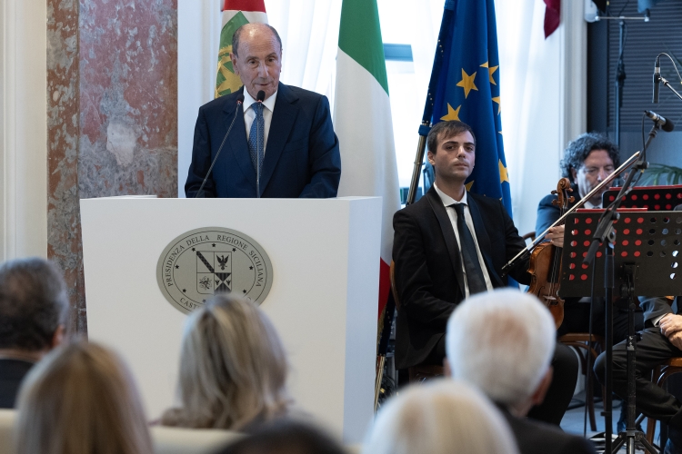 Il Presidente della Repubblica Sergio Mattarella in occasione della cerimonia di inaugurazione del Castello Utveggio di Palermo
