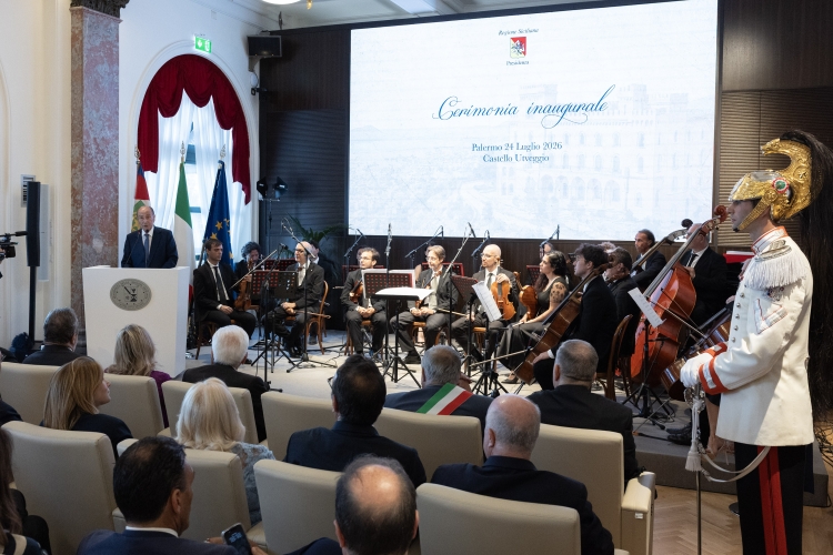 Il Presidente della Repubblica Sergio Mattarella in occasione della cerimonia di inaugurazione del Castello Utveggio di Palermo
