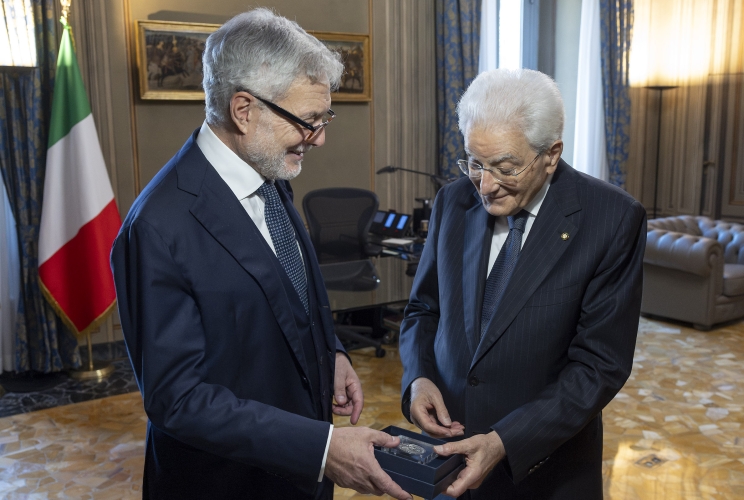Il Presidente Sergio Mattarella con Giovanni Melillo, Procuratore nazionale antimafia e antiterrorismo, poco prima della cerimonia commemorativa del Consigliere istruttore del Tribunale di Palermo, Rocco Chinnici