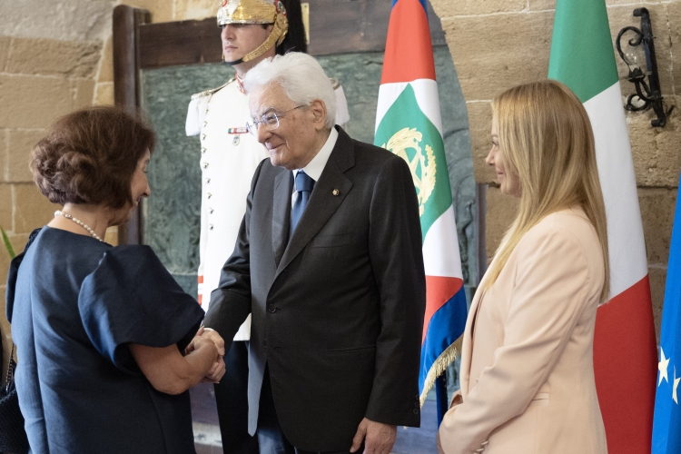 Il Presidente della Repubblica Sergio Mattarella accoglie Gordana Silianovska-Davkova Presidente della Macedonia del Nord in occasione della cerimonia di apertura dei XX Giochi del Mediterraneo Taranto 2026  
