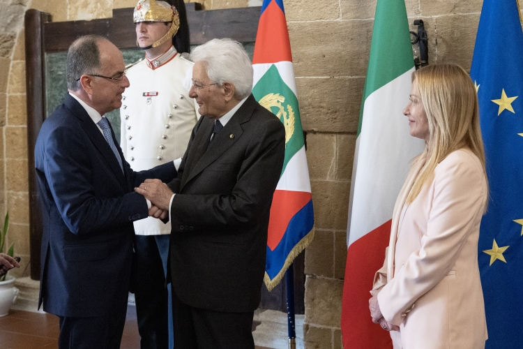 Il Presidente della Repubblica Sergio Mattarella accoglie Bajram Begaj Presidente dell' Albania in occasione della cerimonia di apertura dei XX Giochi del Mediterraneo Taranto 2026  
