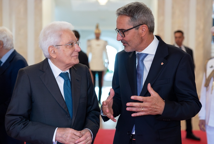Il Presidente Sergio Mattarella con Arno Kompatscher, Presidente della Provincia autonoma di Bolzano; alla cerimonia in occasione della “Giornata dell’Autonomia”