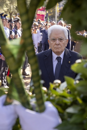 Il Presidente Sergio Mattarella in occasione della deposizione di una corona d’alloro al Parco della Resistenza, in occasione dell’83° anniversario della Difesa di Roma