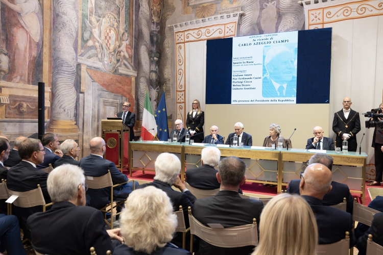 Il Presidente della Repubblica Sergio Mattarella interviene alla cerimonia di commemorazione del Presidente emerito della Repubblica Carlo Azeglio Ciampi, in occasione del 10° anniversario della scomparsa 
