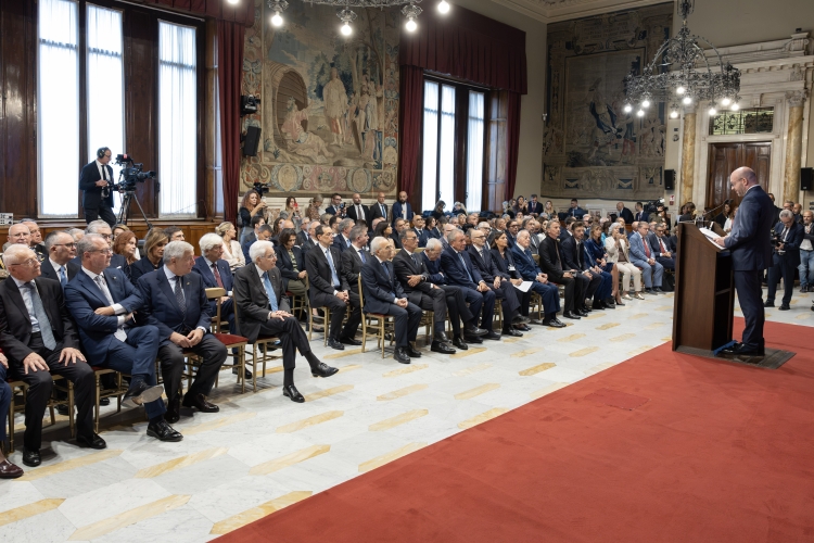Il Presidente della Repubblica Sergio Mattarella interviene alla cerimonia in forma ufficiale, in occasione della 2^ Giornata degli Internati italiani nei campi di concentramento tedeschi durante la seconda Guerra mondiale 
