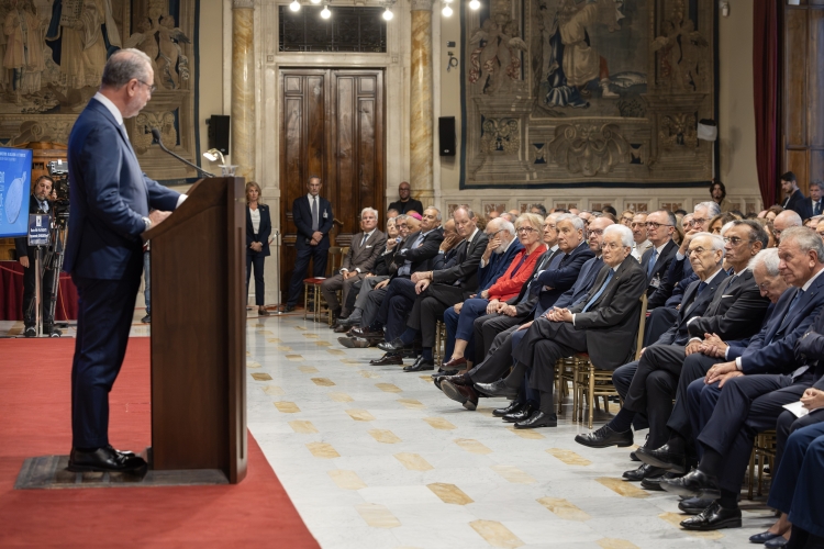 Il Presidente della Repubblica Sergio Mattarella interviene alla cerimonia in forma ufficiale, in occasione della 2^ Giornata degli Internati italiani nei campi di concentramento tedeschi durante la seconda Guerra mondiale 
