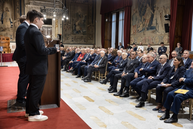Il Presidente della Repubblica Sergio Mattarella interviene alla cerimonia in forma ufficiale, in occasione della 2^ Giornata degli Internati italiani nei campi di concentramento tedeschi durante la seconda Guerra mondiale 
