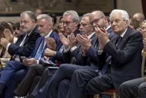 Il Presidente Sergio Mattarella in occasione della presentazione dell’Edizione Nazionale delle Opere di Aldo Moro, presso Palazzo Montecitorio