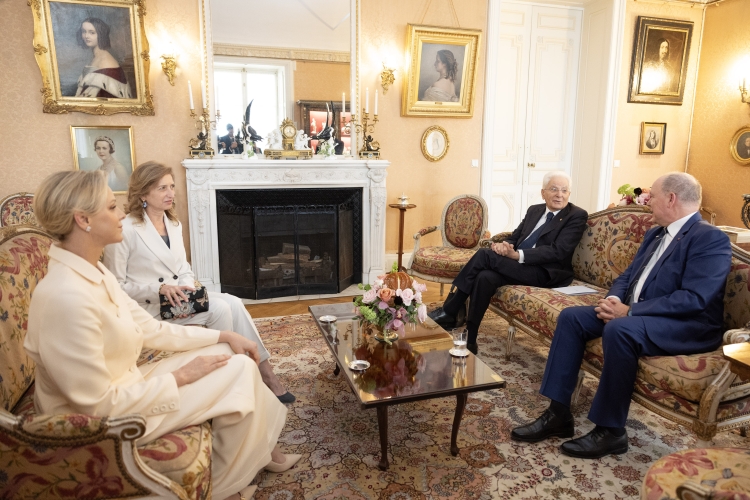 Il Presidente della Repubblica Sergio Mattarella e la Sig.ra Laura a Palazzo dei Principi, con S.A.S. il Principe, Alberto II di Monaco, e S.A.S. la Principessa, Charlène di Monaco