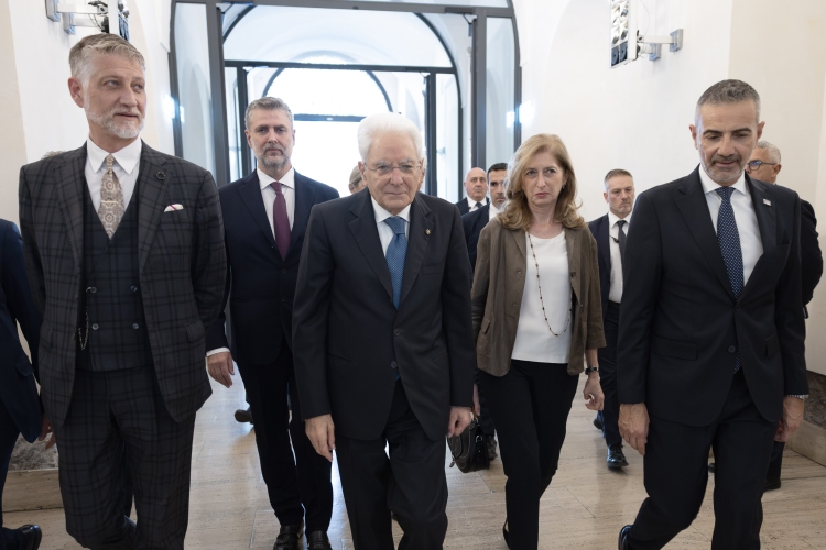 Il Presidente Sergio Mattarella alle Scuderie del Quirinale con Alessandro Giuli, Ministro della cultura, Matteo Lafranconi, Direttore delle Scuderie del Quirinale, Fabio Tagliaferri, Presidente e AD di ALES SpA in occasione dell’inaugurazione della mostra dal titolo: “Pontormo. La Maniera Italiana”  
