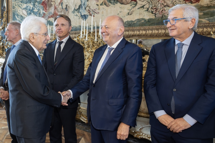 Il Presidente Sergio Mattarella con Francesco Lollobrigida Ministro dell’Agricoltura, della Sovranità Alimentare e delle Foreste, Gilberto Pichetto Fratin Ministro dell’Ambiente e della Sicurezza energetica, Tommaso Foti Ministro per gli Affari europei, il Sud, le Politiche di coesione e il PNRR
