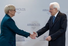 Brdo - Il Presidente Sergio Mattarella con la Presidente della Repubblica di Slovenia, Nataša Pirc Musar, in occasione della partecipazione alla XXI Riunione dei Capi di Stato del Gruppo Arraiolos
