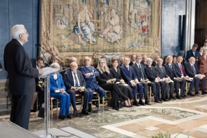 Il Presidente della Repubblica Sergio Mattarella  rivolge il suo indirizzo di saluto in occasione della cerimonia di consegna delle insegne di Cavaliere dell’Ordine “Al Merito del Lavoro” ai Cavalieri del Lavoro nominati il 2 giugno 2026
