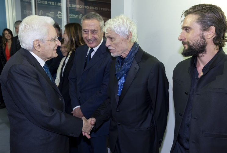 Il Presidente Sergio Mattarella alla proiezione in anteprima della miniserie "Livatino - Il giudice e i suoi assassini" con Michele Placido, regista della miniserie e Giuseppe De Domenico, attore protagonista