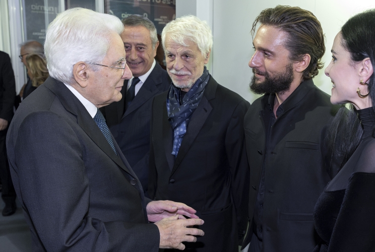 Il Presidente Sergio Mattarella alla proiezione in anteprima della miniserie "Livatino - Il giudice e i suoi assassini" con Michele Placido, regista della miniserie e Giuseppe De Domenico, attore protagonista