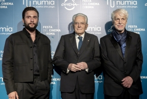 Il Presidente Sergio Mattarella alla proiezione in anteprima della miniserie "Livatino - Il giudice e i suoi assassini" con Michele Placido, regista della miniserie e Giuseppe De Domenico, attore protagonista