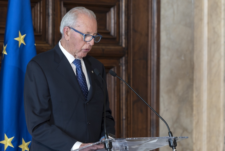 Andrea Peressutti, Presidente della Federazione Nazionale Maestri del Lavoro, nel corso del suo intervento