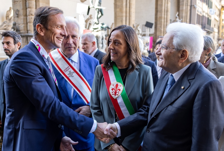 Il Presidente Mattarella con Massimiliano Fedriga, Presidente della Conferenza delle Regioni e delle Province autonome, in occasione della cerimonia di apertura del 5° Festival delle Regioni e delle Provincie Autonome