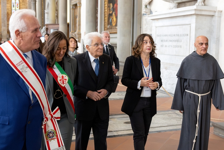 Il Presidente Mattarella visita il Chiostro della Basilica di Santa Croce, al termine dei lavori di restauro conservativo della Cappella Bardi e del ciclo pittorico murale delle Storie di San Francesco, dipinte da Giotto