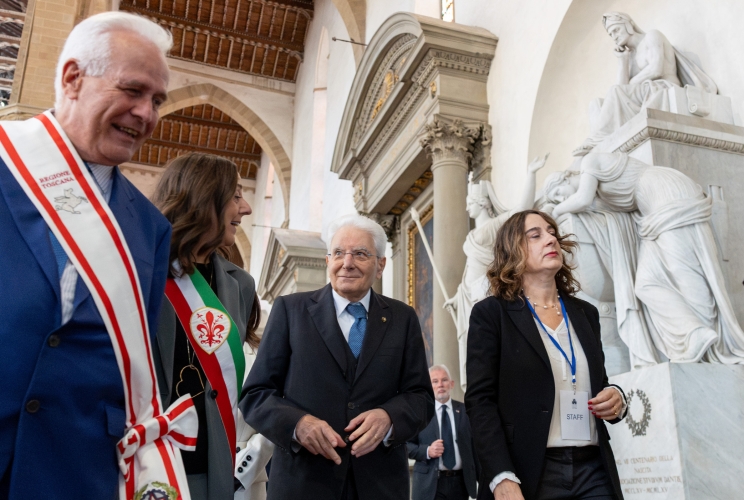 Il Presidente Mattarella visita il Chiostro della Basilica di Santa Croce, al termine dei lavori di restauro conservativo della Cappella Bardi e del ciclo pittorico murale delle Storie di San Francesco, dipinte da Giotto