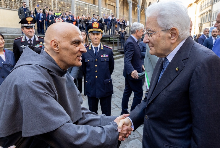Il Presidente Mattarella visita il Chiostro della Basilica di Santa Croce, al termine dei lavori di restauro conservativo della Cappella Bardi e del ciclo pittorico murale delle Storie di San Francesco, dipinte da Giotto