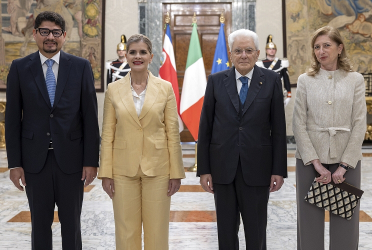 Il Presidente Sergio Mattarella e la Sig.ra Laura con Fernandez Delgado, Presidente della Repubblica di Costa Rica e consorte