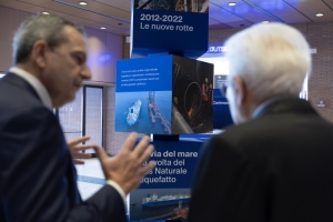 Il Presidente della Repubblica Sergio Mattarella Agostino Scornajenchi, Amministratore delegato di SNAM, in occasione della cerimonia dell'85° anniversario di costituzione di SNAM
