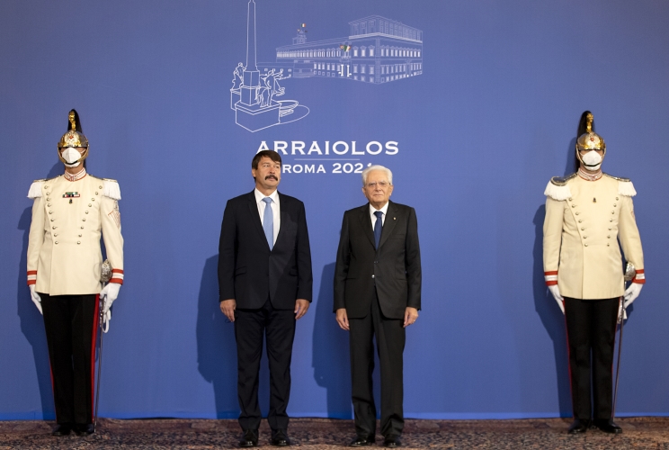 Il Presidente della Repubblica Sergio Mattarella con János Áder, Presidente della Repubblica di Ungheria, in occasione della XVI riunione del gruppo Arraiolos