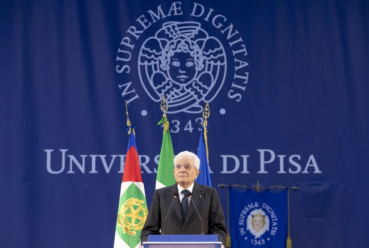 Il Presidente Sergio Mattarella nel corso dell'intervento alla cerimonia di inaugurazione dell'anno accademico dell'Università degli Studi di Pisa