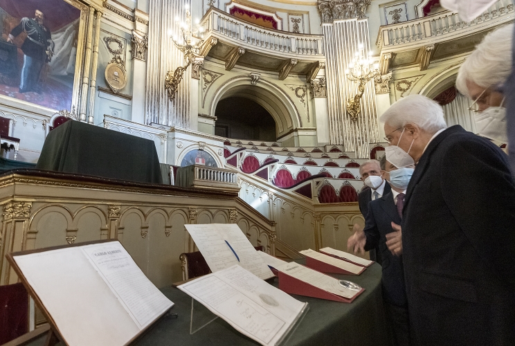 Il Presidente Mattarella  visita l' Aula della Camera dei Deputati del Parlamento Subalpino