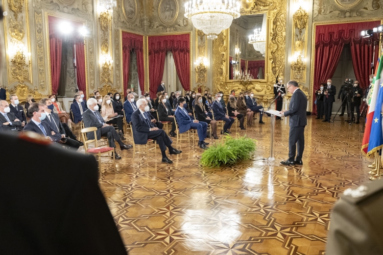 Il Presidente della Repubblica Sergio Mattarella durante l'intervento di Guido Carlino, Presidente della Corte dei conti 
