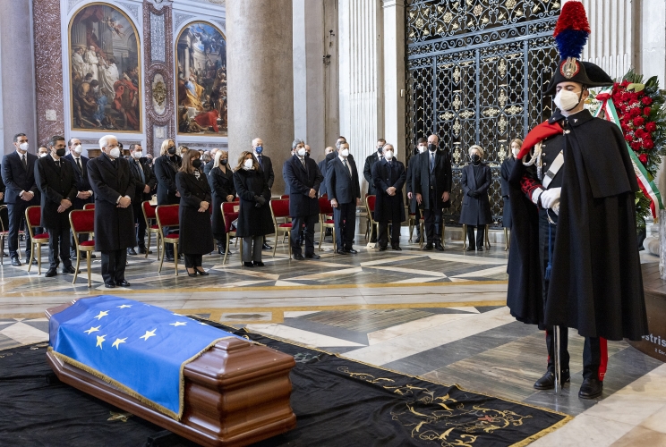 Il Presidente Sergio Mattarella in occasione dei funerali di David Sassoli, Presidente del Parlamento europeo