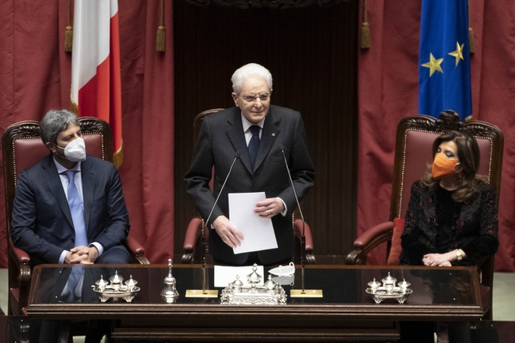 Il Presidente della Repubblica Sergio Mattarella in occasione del messaggio di insediamento 