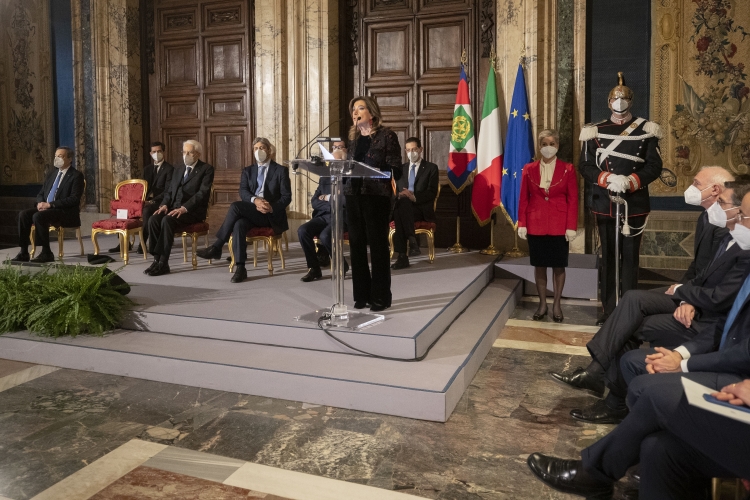 Il Presidente del Senato Maria Elisabetta Alberti Casellati rivolge il suo indirizzo di saluto in occasione della cerimonia di insediamento del Presidente della Repubblica al Palazzo del Quirinale