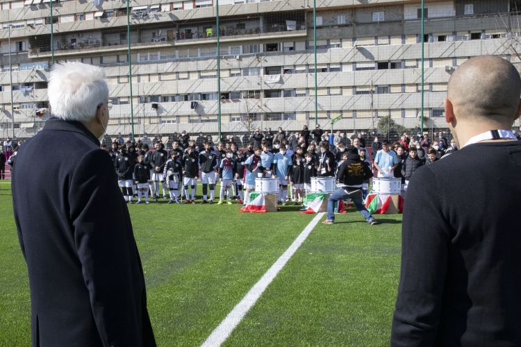 Il Presidente della Repubblica Sergio Mattarella in occasione dell’inaugurazione del "Campo dei Miracoli", nuovo campo di calcio a 11 all’interno del Centro Sportivo Valentina Venanzi
